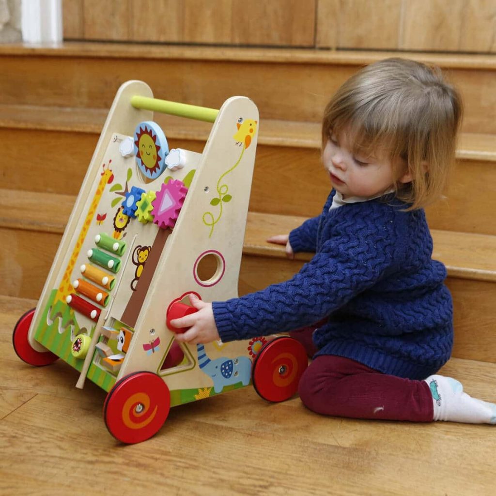 wooden baby walker with toys